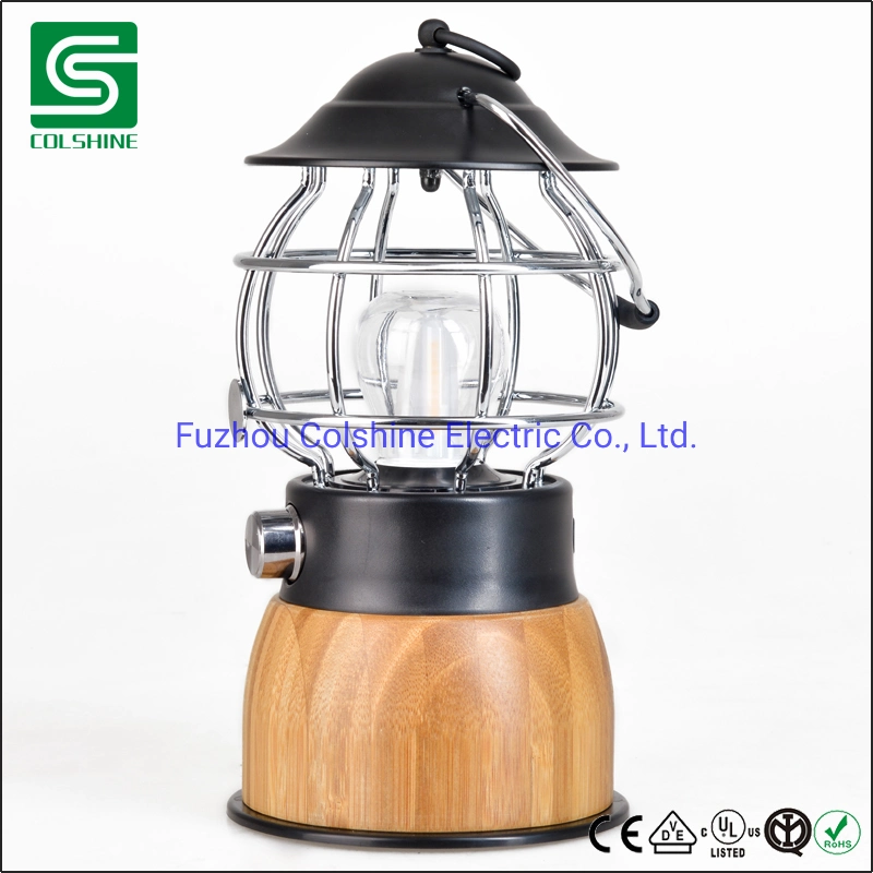 Decorative Bamboo Table Lamp Camping Lantern with USB Powerbank