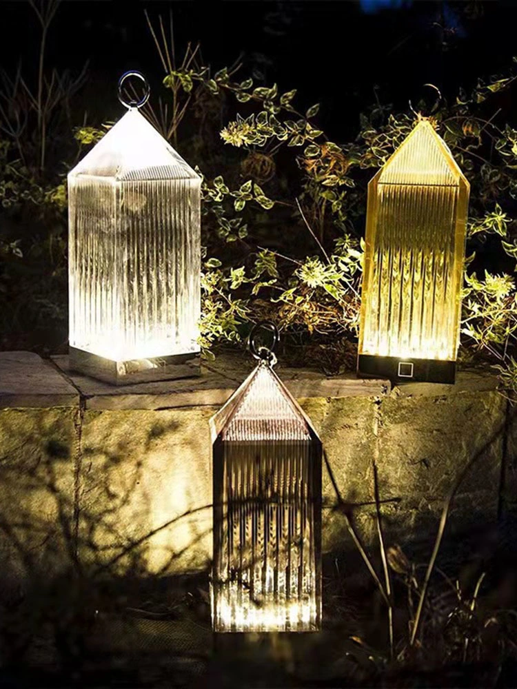 LED Rechargeable Lantern Lamp Modern Crystal Table Lamps Acrylic Cordless Decorative Lamp for Dinner Bedroom Outdoor Camping