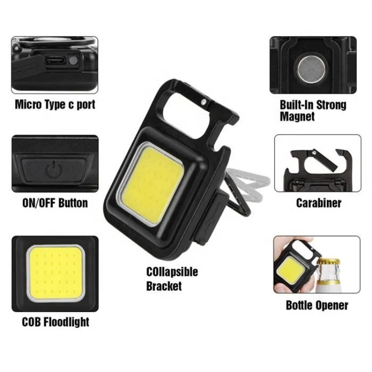 Rechargeable COB 3 Light Modes Keychain Light Mini Flashlight