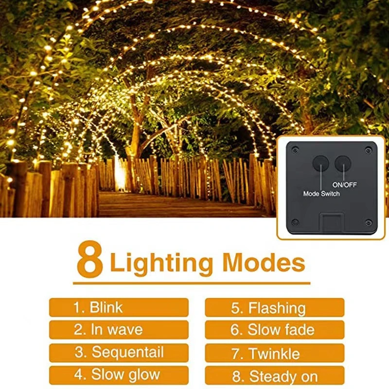 Wholesale Waterproof IP65 Outdoor Christmas Lights 200LED Copper Wire Rope String Solar Light