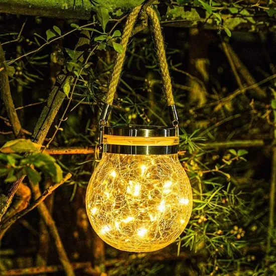 Bola de cristal solar 30 LED Patio Jardín Linternas Decoración de mesa de boda Lámpara de botella de vidrio solar al aire libre LED Linterna solar colgante